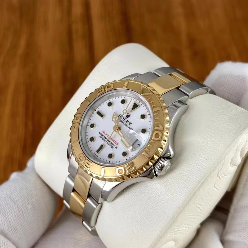 正品劳力士手表游艇名仕型系列间金自动机械手表女款9.8新169623