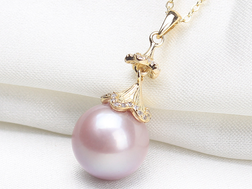 11.5mm圆形淡水紫色珍珠镶嵌吊坠 00489