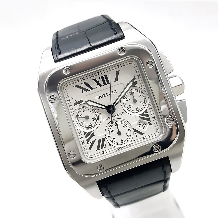8新]卡地亚手表男山度士系列精钢计时自动机械表w