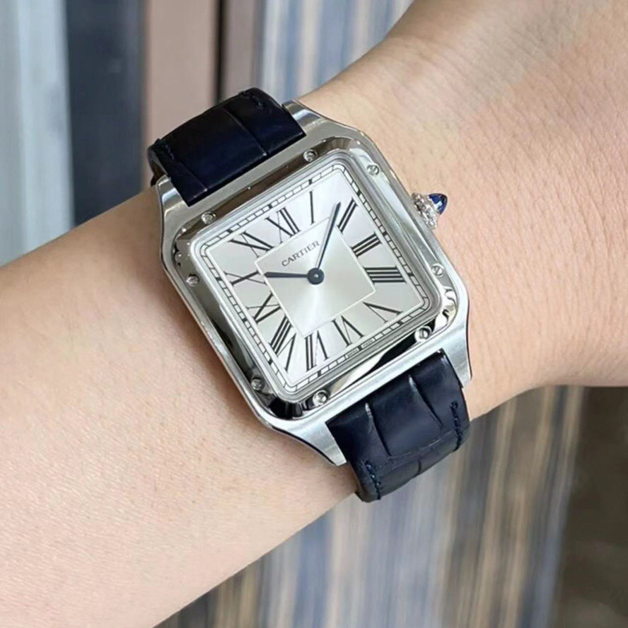 正品卡地亚cartier瑞士手表女士山度士方形wssa0022石英机芯9.8新