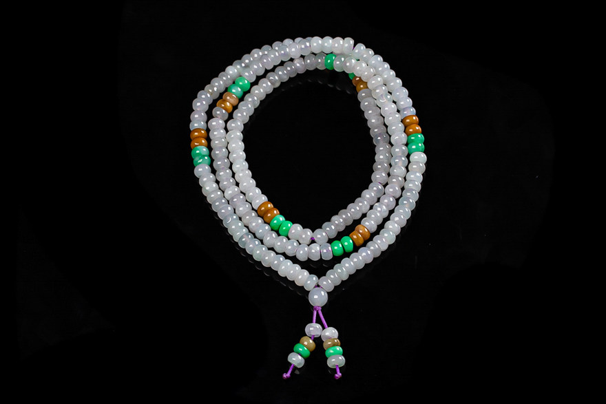 正品缅甸天然a货翡翠本命转运玉项链多彩福禄寿玉珠链珠串49.96gh