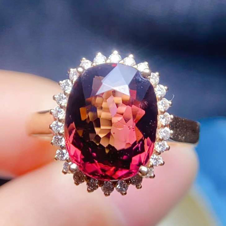 7克拉碧玺戒指 18k金镶1 26颗配钻 e9167 - 拍卖