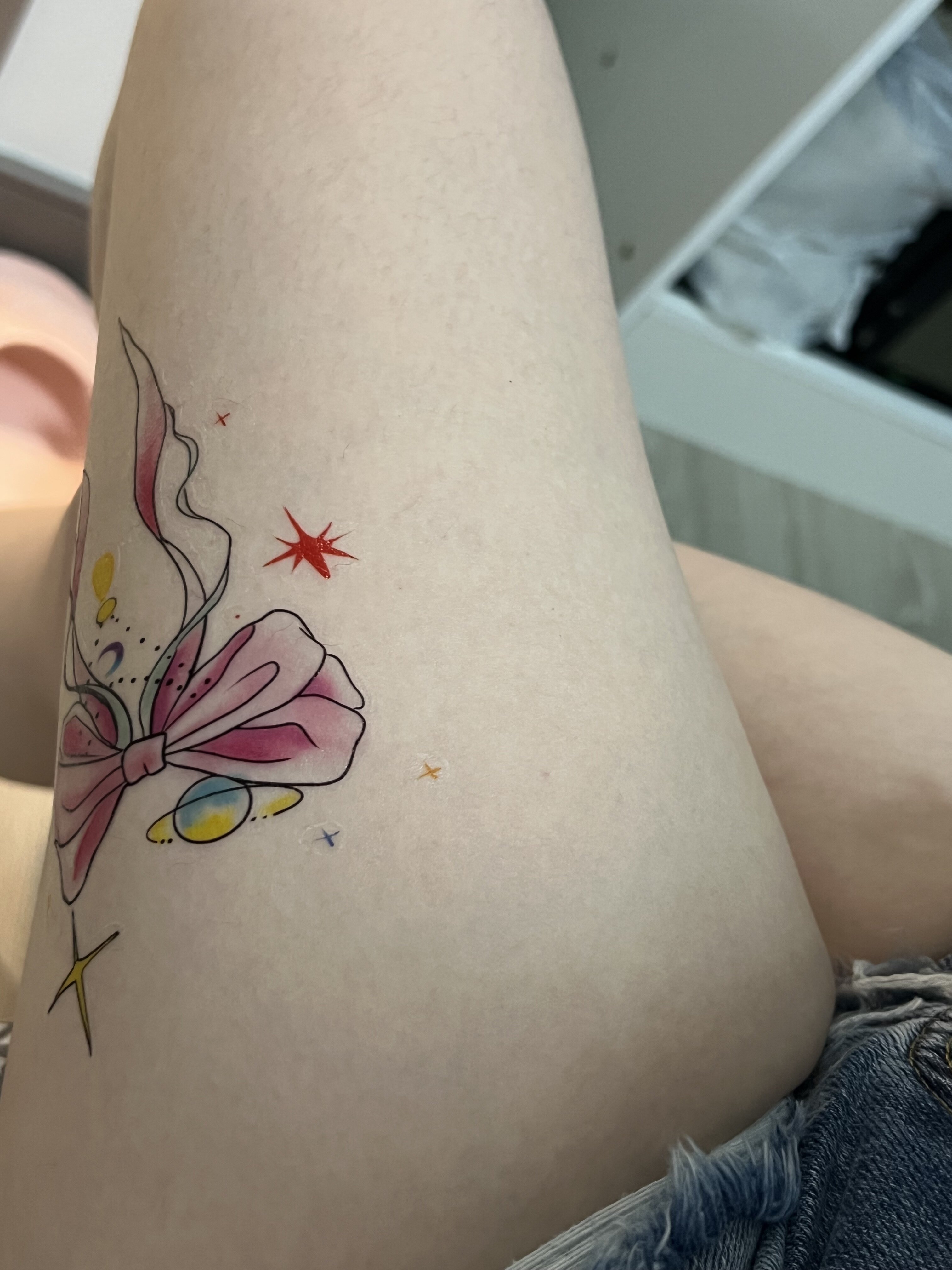 蝴蝶结纹身贴半永久仿真防水持久大腿日系粉红少女丝袜性感文身贴