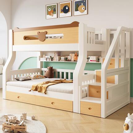 Solid Wood Children's Bed Sister Sister, Mother bed, home bed, modern minimalist adult high and low bed, pave the double -layer bed