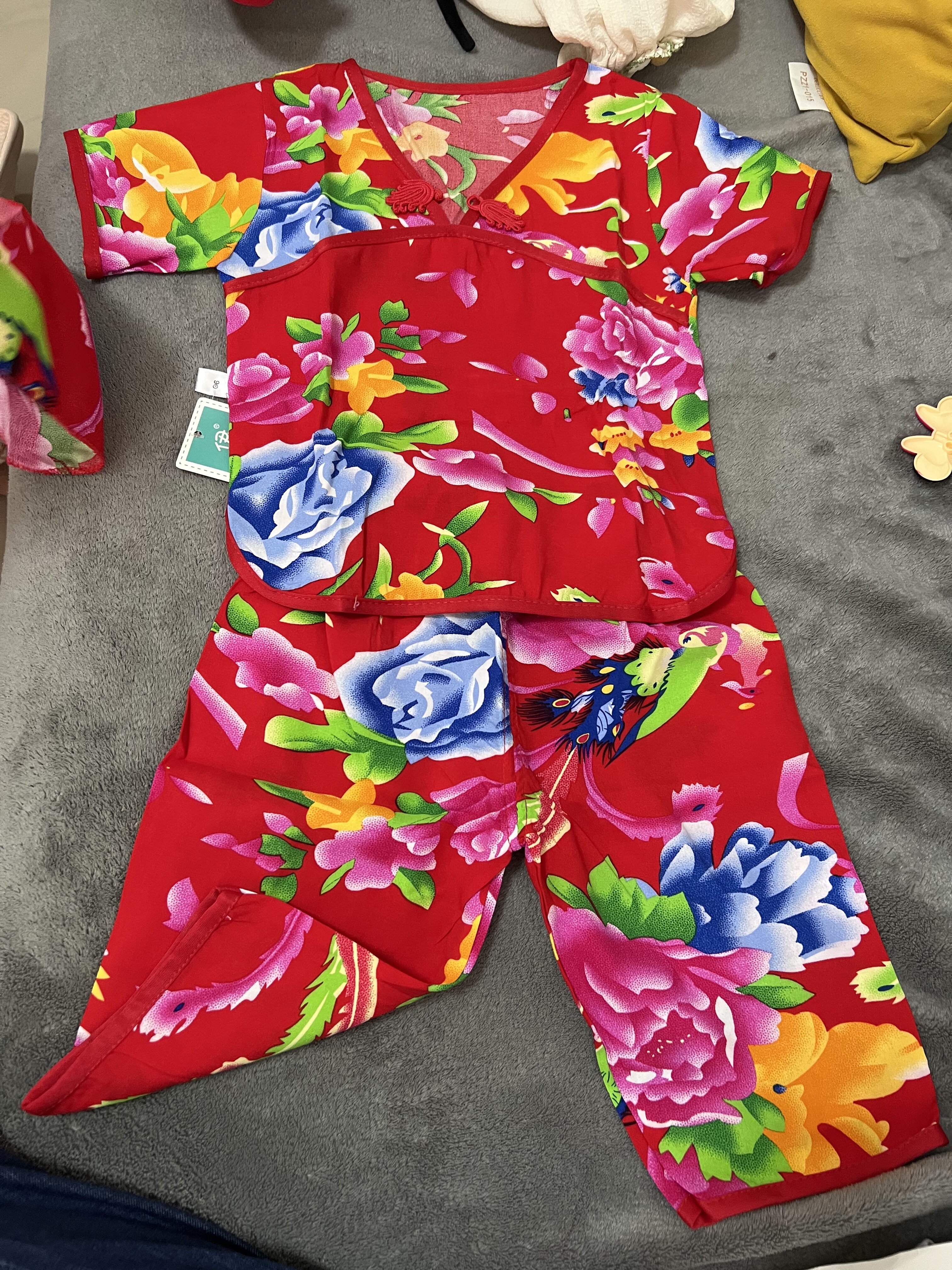 东北大可爱儿童女童夏季套装花衣农村风翠花村花衣服家居服婴儿