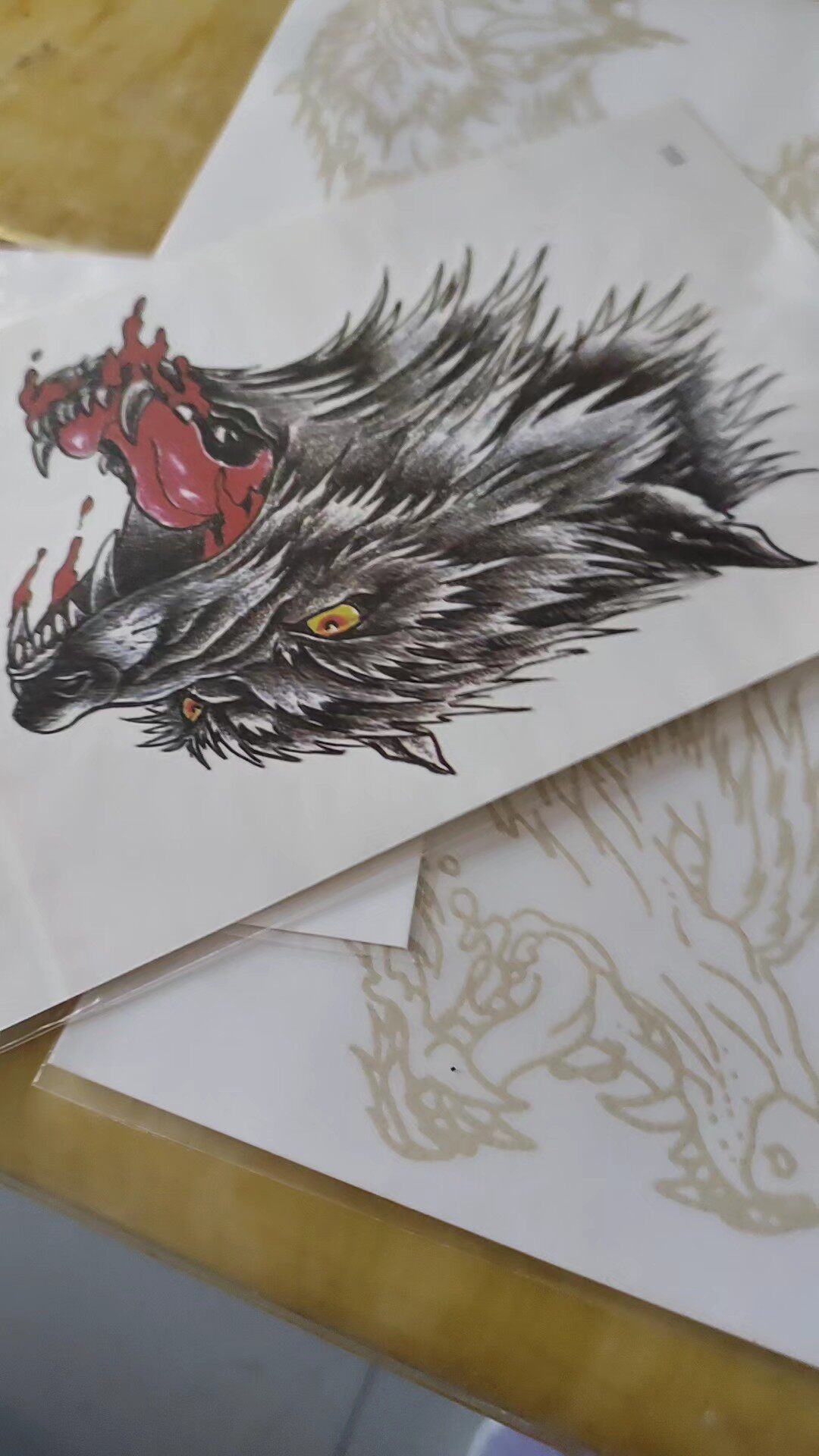 草本果汁半永久纹身贴防水持久仿真刺青花臂男女手臂胸前滴血狼头