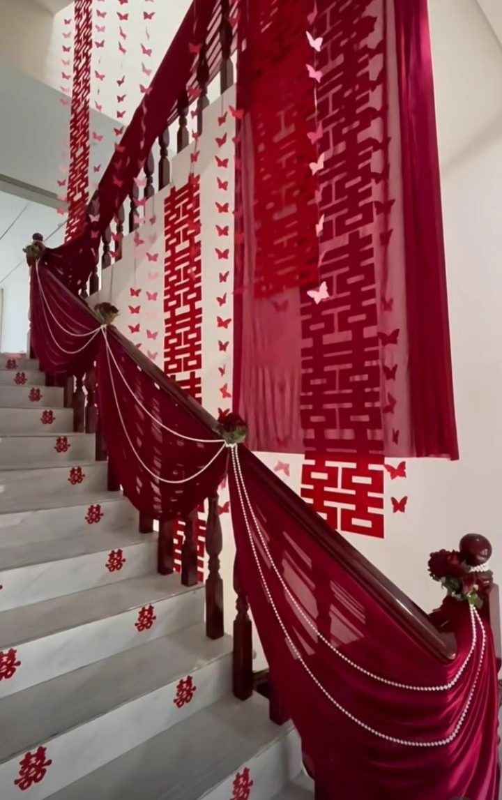 结婚楼梯扶手装饰纱幔别墅楼道婚房布置套装婚礼用品大全婚庆拉花