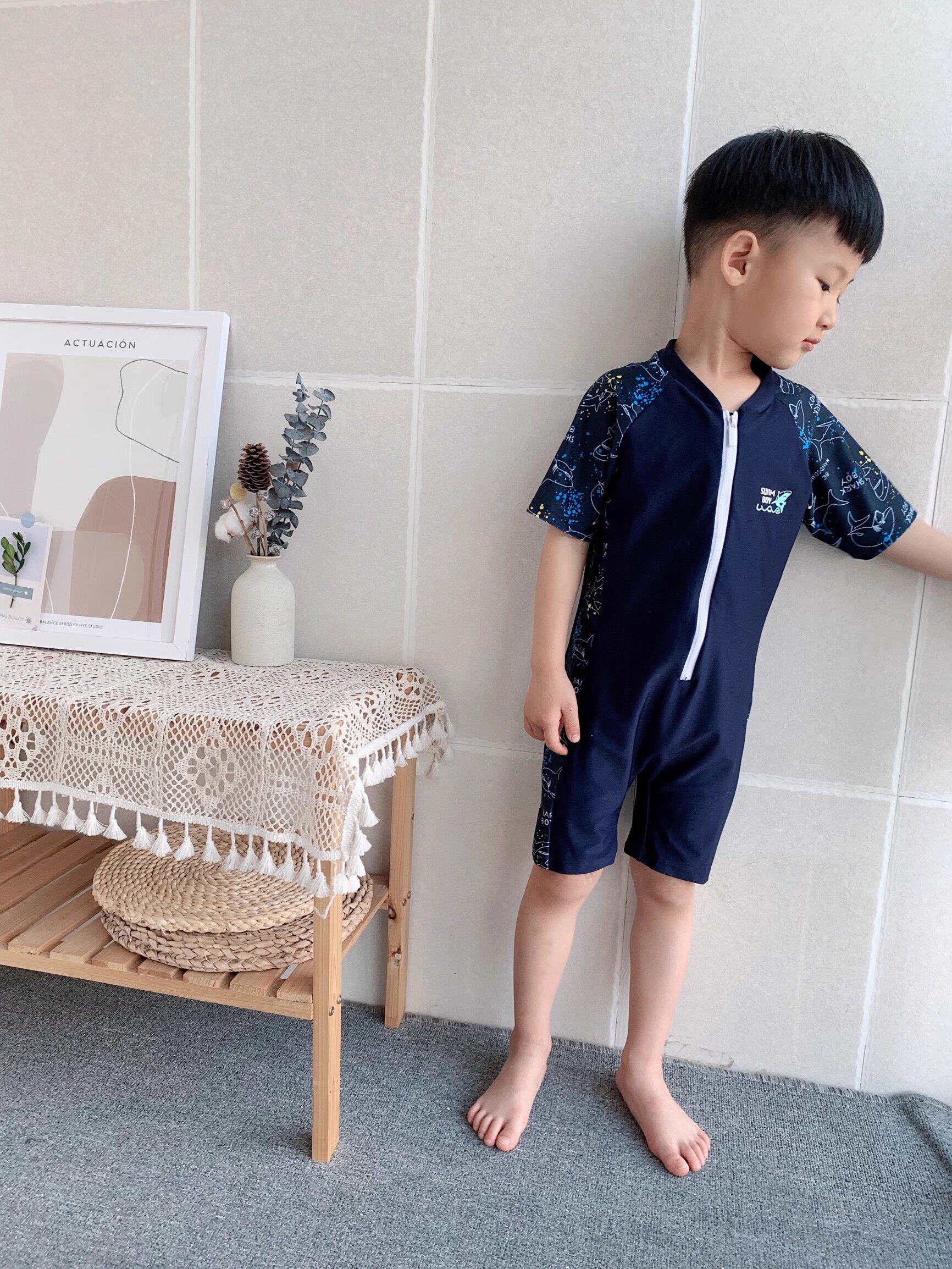 儿童泳衣男童分体防晒中学生胖男孩游泳衣装备青少年加肥温泉泳装