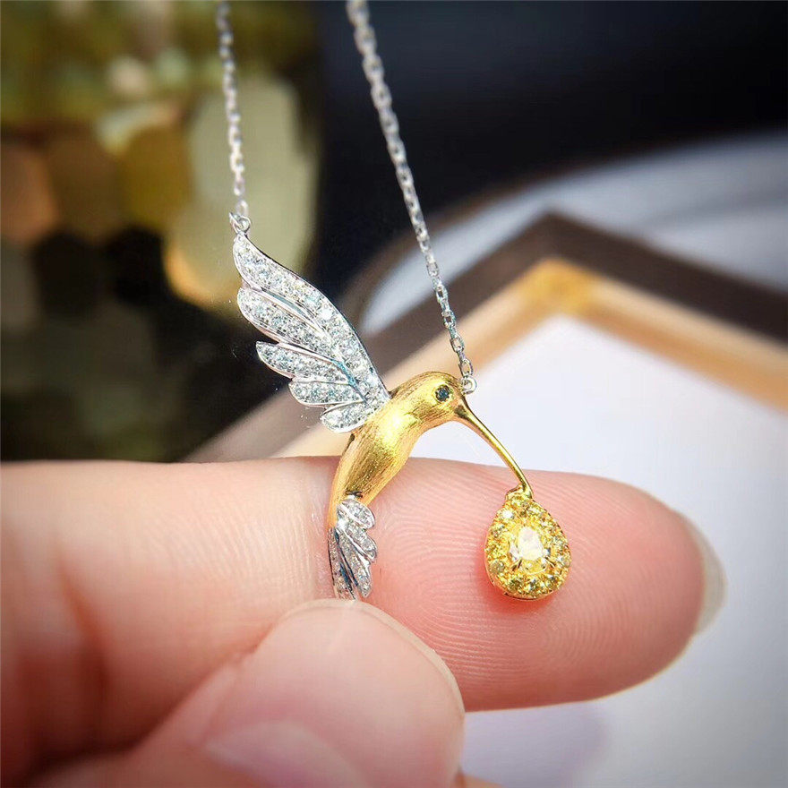 15克拉 18k金钻石小鸟吊坠 送女友贵金坊y