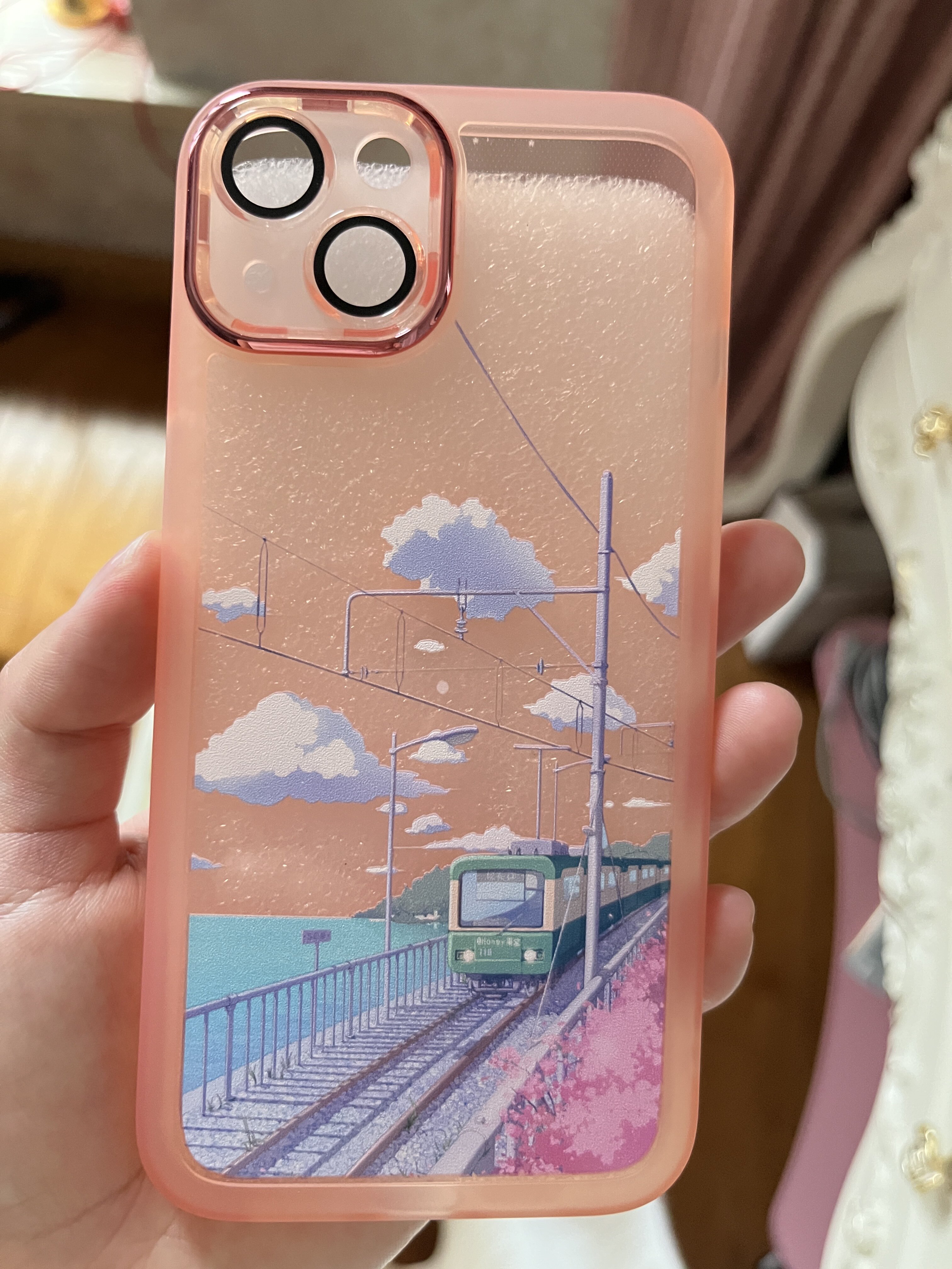 适用iphone14手机壳苹果13pro樱花富士山11promax情侣12高级感x自带