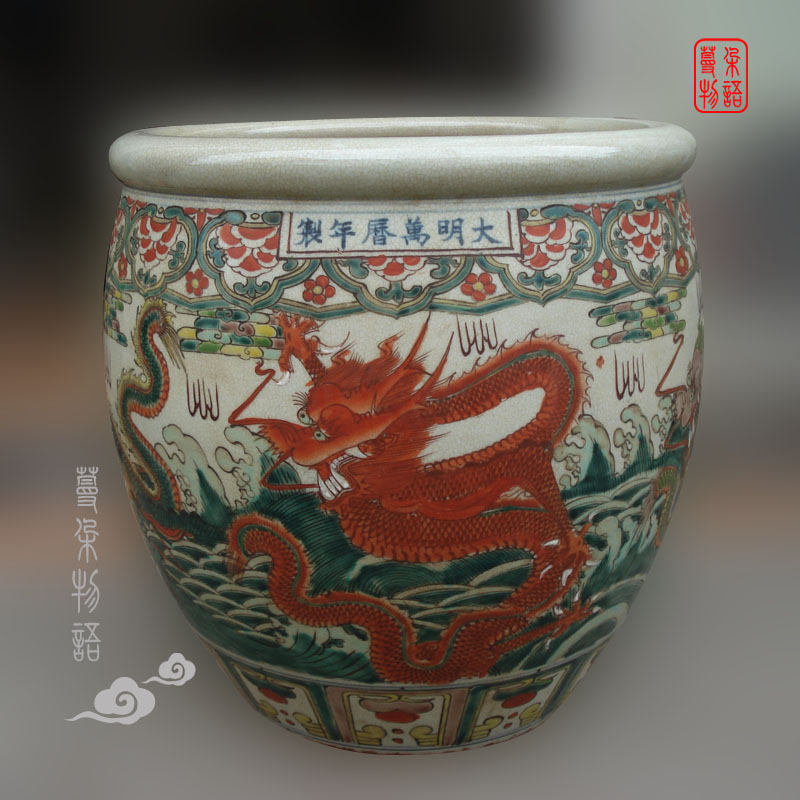 Jingdezhen dragon cylinder hand - made of hand - made archaize color wanli porcelain wanli porcelain imitation says Dr. Cylinder