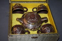 80s foreign trade natural purple sand inlaid tin teapot Qian Zhixian handmade old purple sand phoenix pattern pot special price