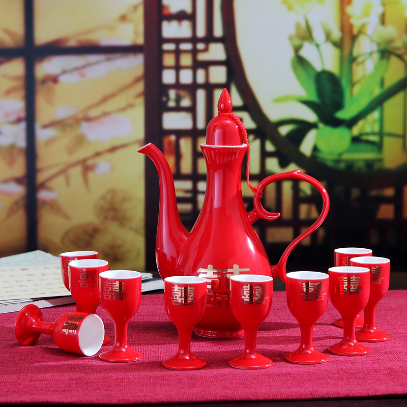 Mary wedlock wine cup of Chinese red wedding wine suits for a bigger glass ceramic wine pot liquor