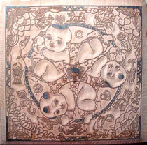 Wuqiang New Years painting Six People Fight for the Head  Six Shun Picture Traditional hand-carved drawing board Gift Collection