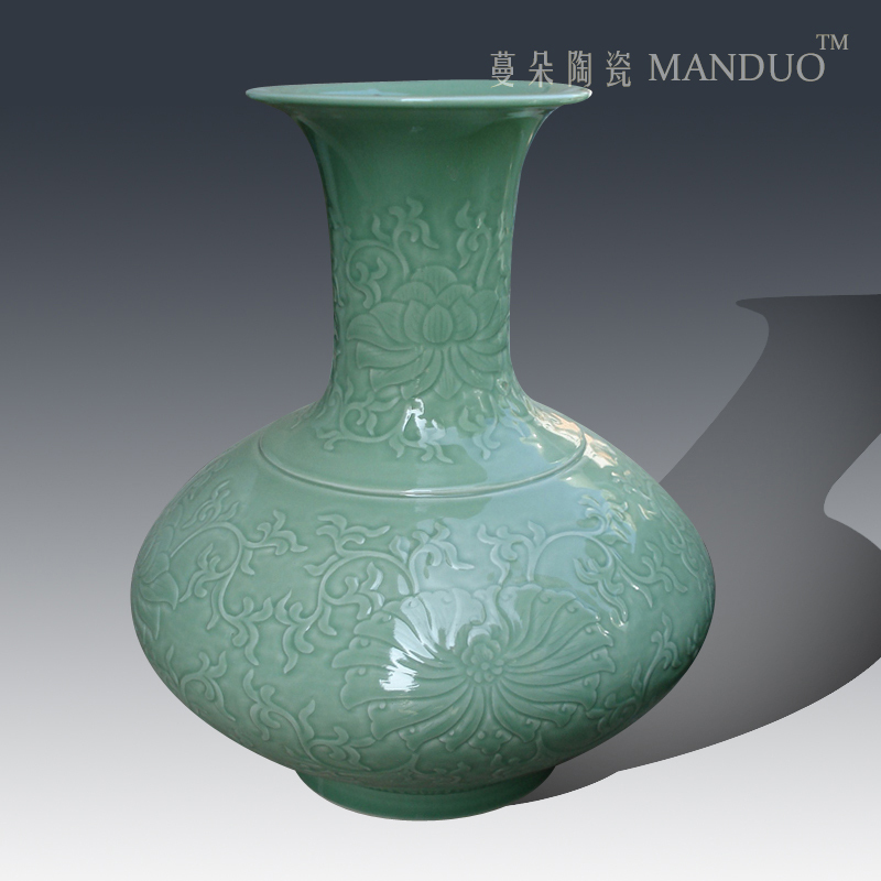 Contracted mesa vase move culture art decoration elegant celadon vase carving a flat belly display vase