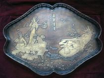 Imitation Great Qing dry Lung-year bronze pallet West Lake scenery brass inlay figure Beauty