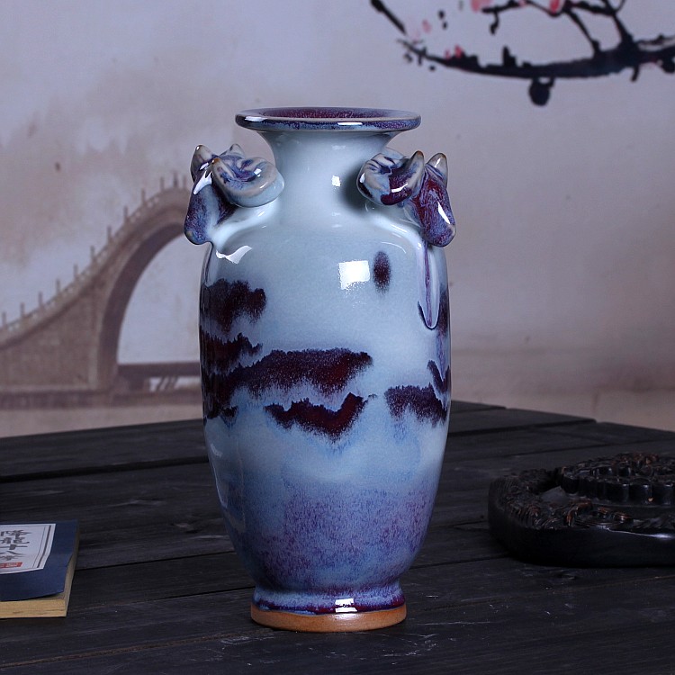 Jingdezhen ceramics up creative vase furnishing articles jun porcelain antique open piece of living room furniture decoration decoration