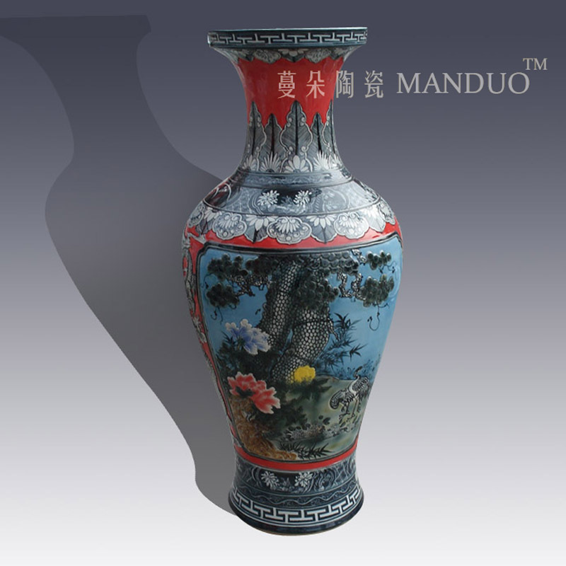 Jingdezhen high - grade colored enamel carving decorative vase of primitive simplicity of classical furnishings big vase landing
