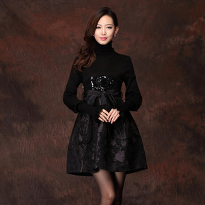 O-Mei\/欧美秋冬兰蔻卓雅艾薇高领蓬蓬裙针织修