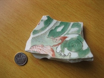 Antique collection Qing Kangxi multicolored Langtao fish pattern large Pangu porcelain specimen -- Tashi Qiuzhuo