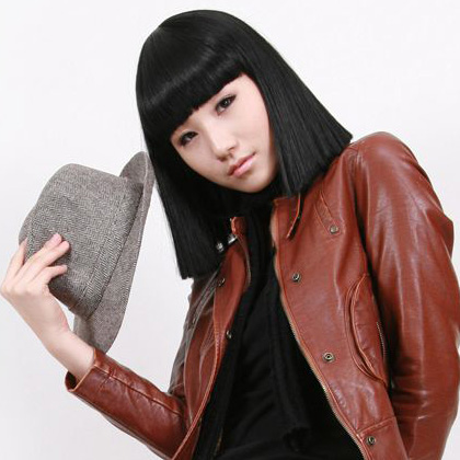 逼真假发 短发 女 时尚 齐刘海短直 埃及艳后中长直发黑色整顶