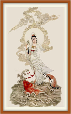 精准印花 客厅dmc纯棉绣线 十字绣 观世音菩萨 鲤鱼观音 佛像