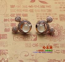 (Xingjia Workshop) Jade Mickey earrings personalized custom K gold inlay 100505