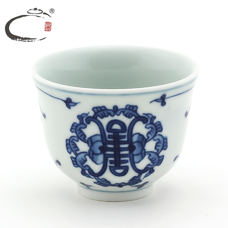 Jingdezhen blue and white porcelain and auspicious life of word cup hand - made master kung fu tea cup sample tea cup cup tea bowl