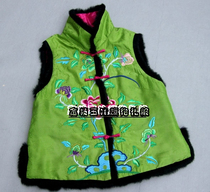 Green silk fragrant wrinkle embroidered cotton inlaid rabbit hair 2019 new autumn winter vest tunic custom