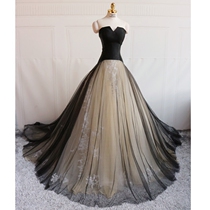 2021 new sex black wedding party dress slim-fitting thin simple bandeau trailing bride A-line wedding dress
