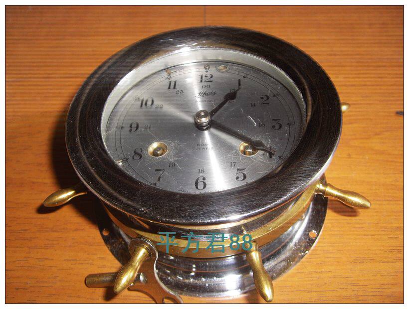 德国钟小型老船钟双发条机械报刻进口钟表直径8cm老座钟老挂钟