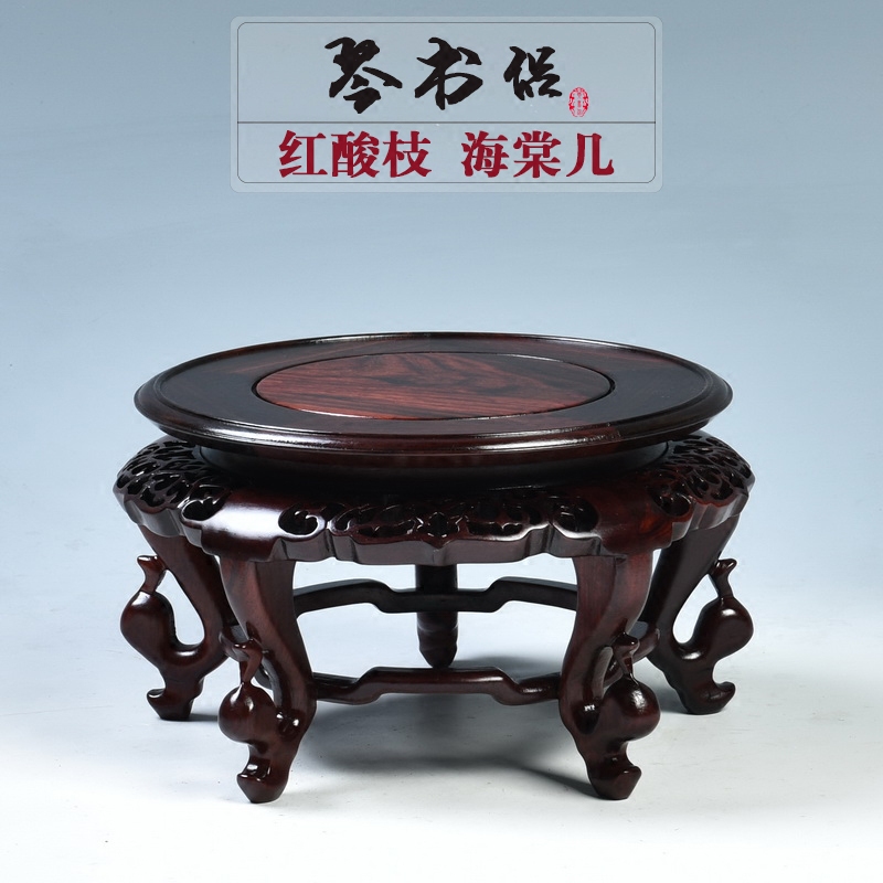 Pianology picking red mahogany acid branches crafts of Buddha lotus base round solid wood vases are it base