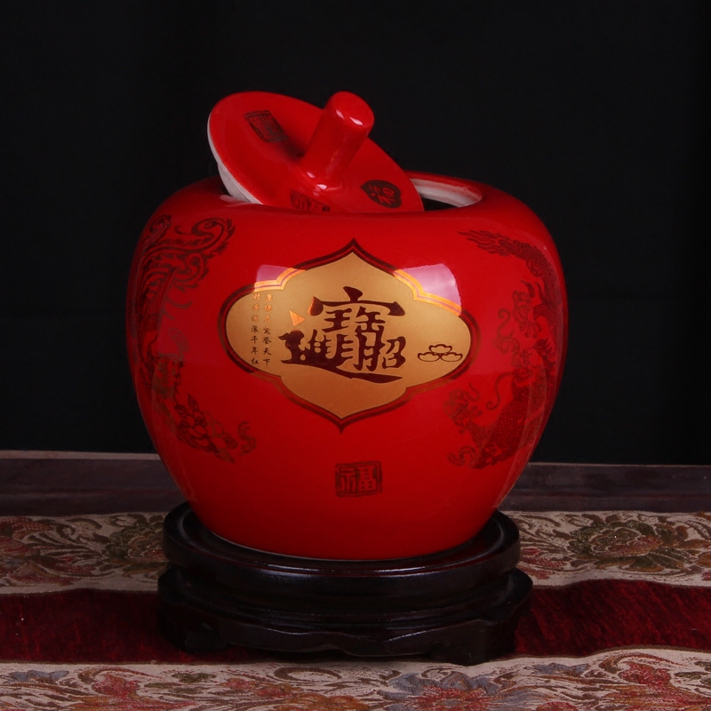 Send China red apple base of jingdezhen ceramics handicraft furnishing articles creative decorative household act the role ofing is tasted a wedding gift