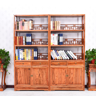 明清古典仿古家具中式实木榆木雕花陈列书柜书架书橱书柜自由组合