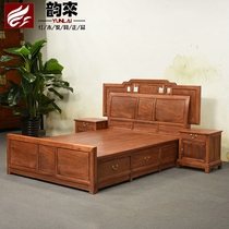 Chinese antique Myanmar flower pear plain double bed mahogany big bed with drawer solid wood bedroom furniture big fruit red sandalwood
