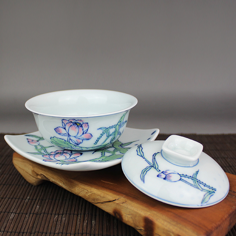 And auspicious hand - made color lotus tureen jingdezhen ceramic kung fu tea tea bowl bowl of tea cup number three