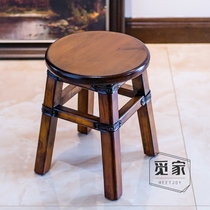 DZ01 American country vintage solid wood round stool bench shoe stool Low bench Wooden stool Dining stool