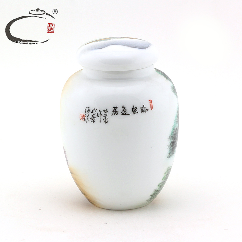 Old and auspicious porcelain craft works of li yong pastel landscape gao caddy fixings ceramic seal pot