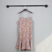 Vintage printed long dress loose thin V-neck halter suspender Chiffon skirt Floral sleeveless dress Han Chao Pin