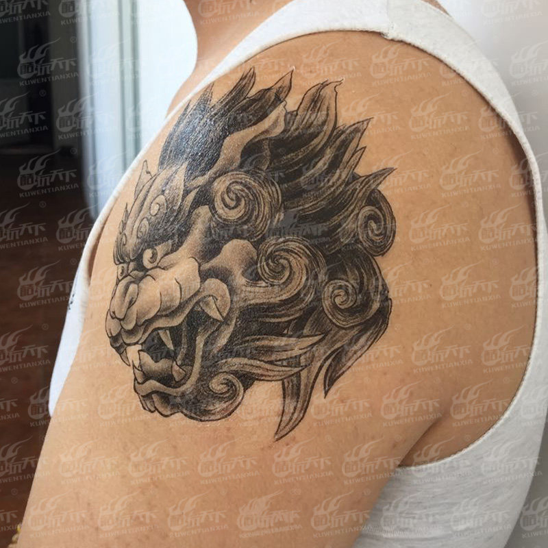 酷玩天下狮子头纹身贴花臂刺青欧美school风格雕猛者嘎巴拉