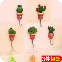 Korean creative simulation fleshy small potted multifunctional viscose stainless steel adhesive hook nail-free kitchen hook
