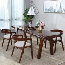 Nordic solid wood dining table rectangular whole wood irregular natural side log large board table table table household dining table 6 people