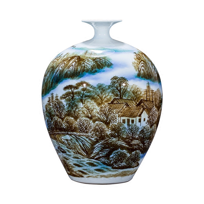 Famous master of jingdezhen ceramics hand - made vases sitting room adornment is placed Chinese landscape painting porch decoration