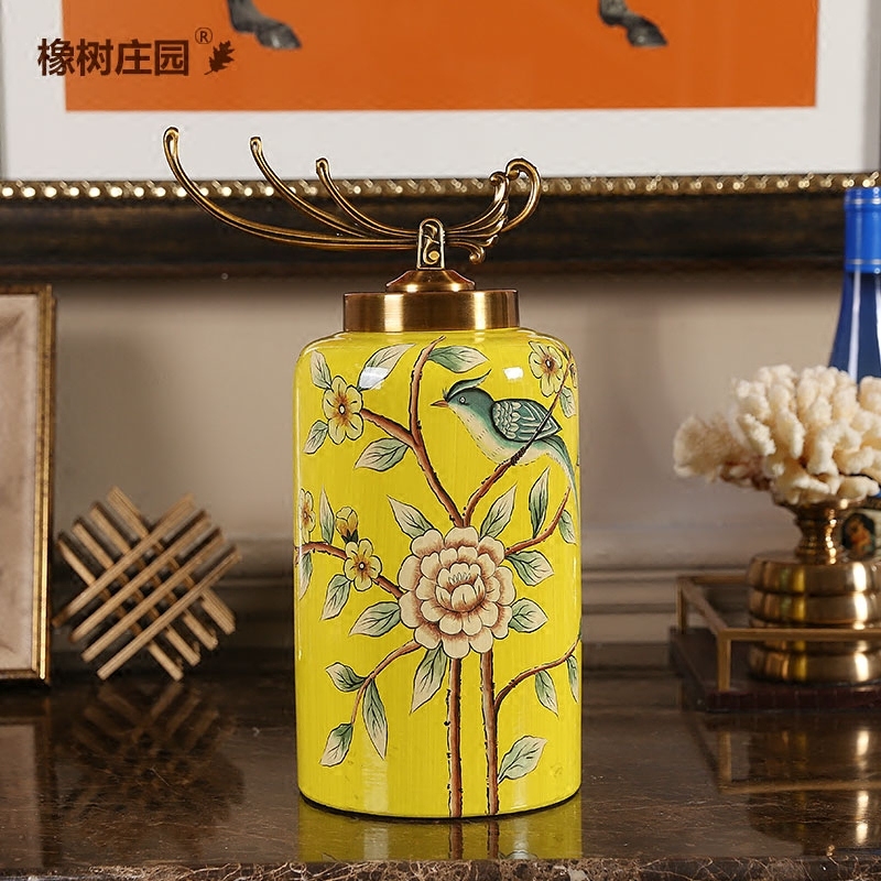 European ceramic decoration tank storage tank with cover furnishing articles light decorations American key-2 luxury high - grade general pot of new Chinese style