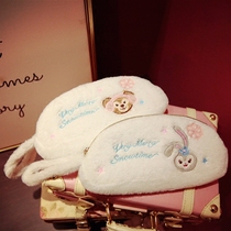 Cute plush embroidery couple bear long-eared Rabbit small cosmetic bag Portable storage bag storage bag pen bag