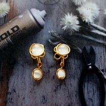 Earless pierced lantern double bead white cats eye simple earrings handmade painless invisible mosquito coil ear clip new product