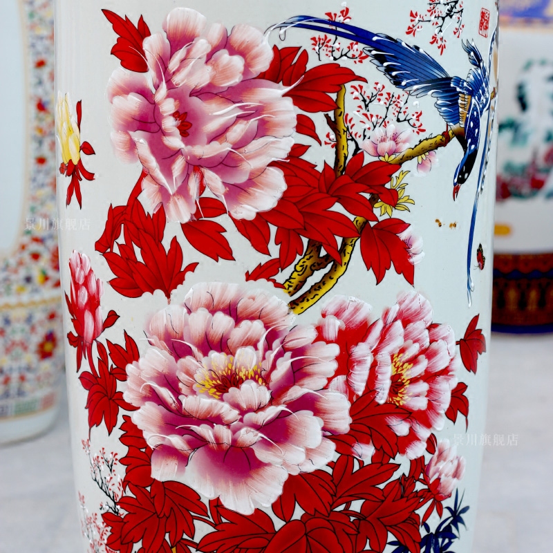 Jingdezhen ceramics powder enamel peacock peony of large vase home sitting room hotel shop furnishing articles ornaments