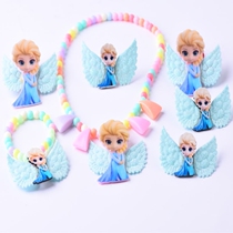 Color love gauze Princess necklace bracelet ring ear clip angel wings gold powder fabric ice and snow color hair accessories set