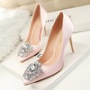 516-5 han edition diamond shoes high heel with sexy thin shallow pointed mouth shining diamond buckle shoes