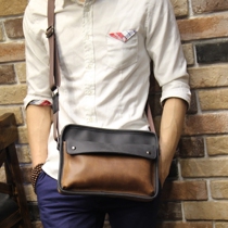 Mens bag Crazy Horse leather shoulder crossbody bag casual retro tide brand Korean version of the small backpack fashion trend new